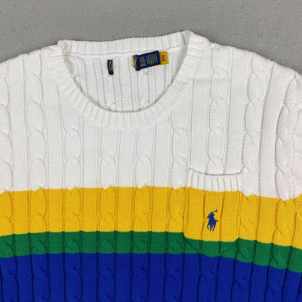 Polo Ralph Lauren Womens Cable Knit pocket Sweater 2XL colorful Preppy pony - Picture 2 of 14